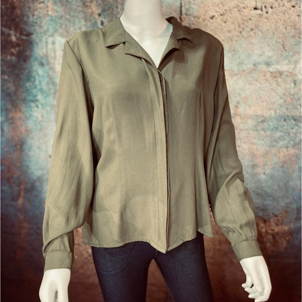 Olive green button up blouse